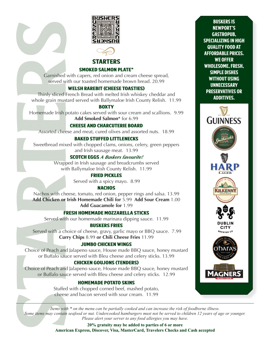 Food Buskers Pub Buskers Pub Food RI Irish Restaurants